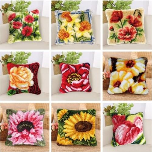 Large Flowers Latch Hook Smyrna Foamiran For Needlework Rug Do It Yourself Carpet Embroidery Pillow Cushion Button Package Kits