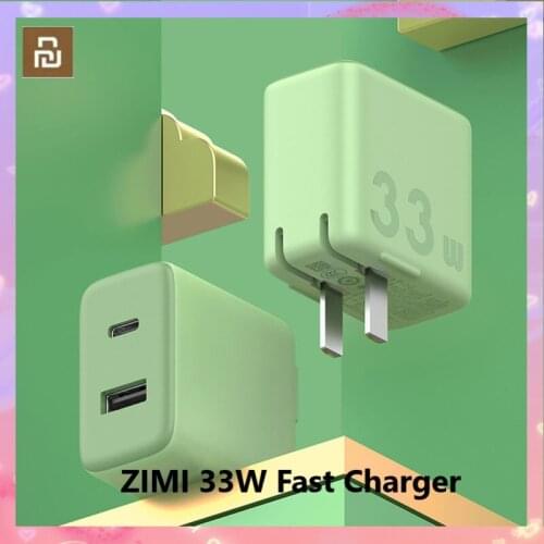 Xiaomi ZIMI 33W Fast Charger 1A1C Dual Port USB charger Matcha Green Foldable pins