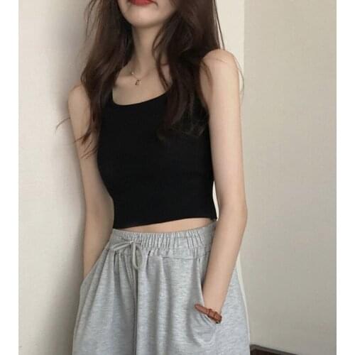 WIKISSPJS Black Suspender Vest Womens Summer Bra Hot Girl Bottomed Short Top Y2k Sleep Tops Korean Fashion Clothing Tank Top