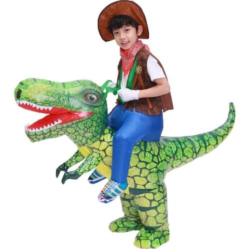 Kids Child T Rex Dinosaur Inflatable Costume Cosplay Cowboy Ride Dinosaur Halloween Purim Inflated Garment Disfraces 3D Print