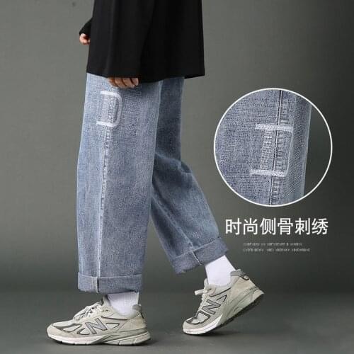 Embroidered Jeans Loose Straight-leg Pants Wild Wide-leg Daddy Denim Trousers Summer Autumn Black/blue Hip Hop Streetwear Jean