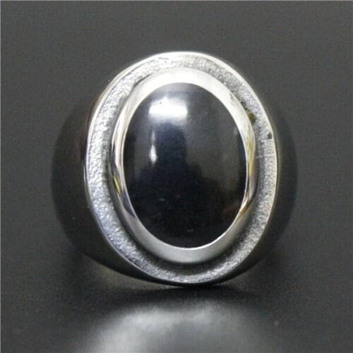 2016 Best Sellings Heavy Big Round Black Stone Ring Fashion Polishing Biker Ring 316L Stainless Steel Jewelry