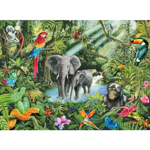 JMINE Div 5D African Safari Wildlife Zoo Elephant jungle parrot Full Diamond Painting kits art Animal 3D paint by diamonds
