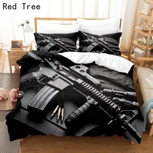 2/3 Pieces Pistol Bullet Bedding Set 3D Print Military Weapon Duvet Cover Set Bed Linen Quilt Pillowcase For Kids Boy Adult