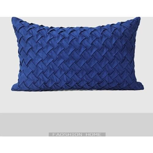 Royal Brown/Blue Leather Velvet Hand-woven Waist Pillowcase Throw for Car Living Office Bedroom Home Decoration 30x50cm