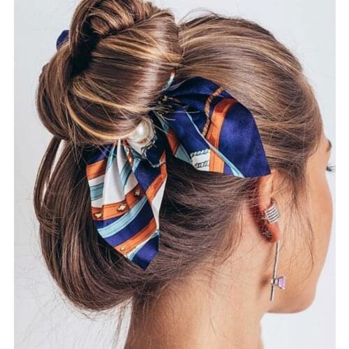 Fashion Hair Scrunchies Jewelry Ponytail Holder Bow Elastic Hair Accessories For Women Scarf Bow Tie Hair Band Ribbon Headwear