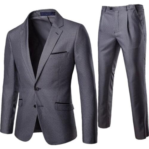 Mens Suit Dark Gray Plaid Mens Suit 2 piece set blazer trousers fashion slim business casual formal suit wedding dress