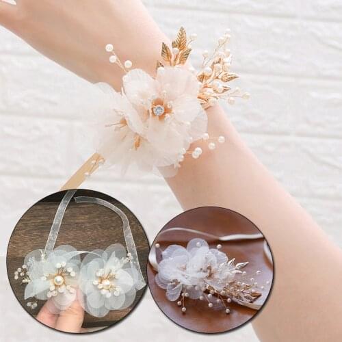 New Bridesmaid Wrist Flowers Wedding Party Bracelet Fabric Hand Flowers Ribbon Bride Wedding Ornament Decoration Accessories