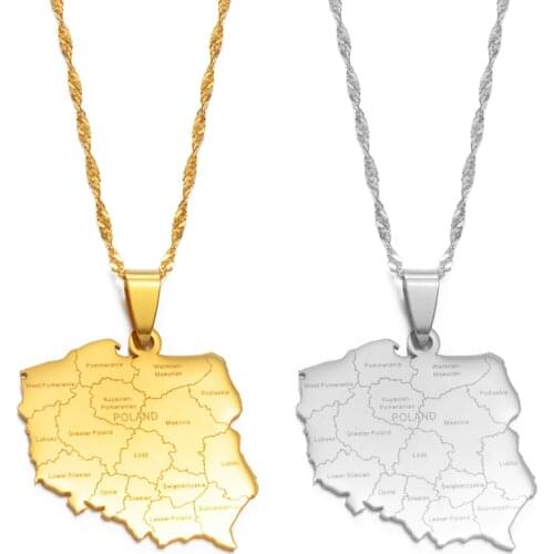 Anniyo Polska Map & City Name Pendant Necklaces for Women Girls Jewelry Maps of Poland Chains #244621