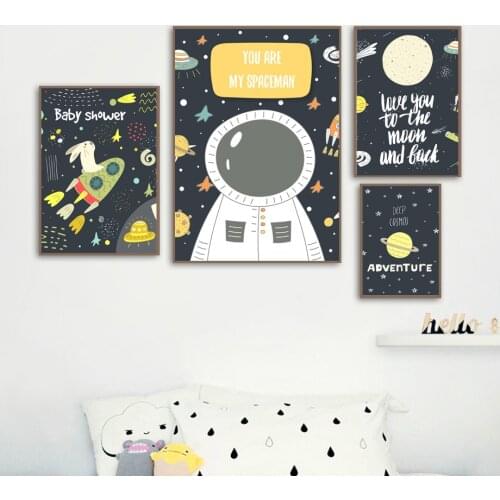 Space Astronaut Planets Rocket UFO Quotes Nordic Posters And Prints Wall Art Canvas Painting Wall Pictures Baby Kids Room Decor