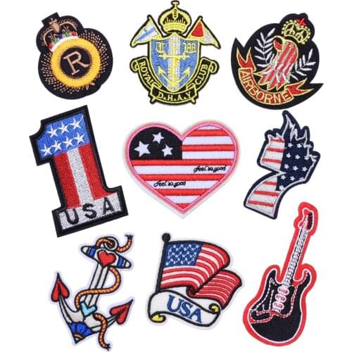 Full Embroidery Iron on Patches College Style USA Flag Embroidered Cloth Sticker Team Club Badges Punk Airborne Shoulder Emblem