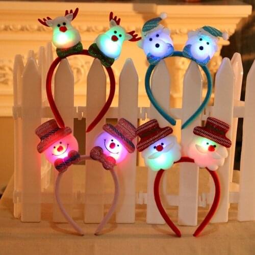 LED Light Headband Hair Band Lovely Christmas Santa Reindeer Snowman Bear Lighting Double Head Xmas Decoration Red New Years E