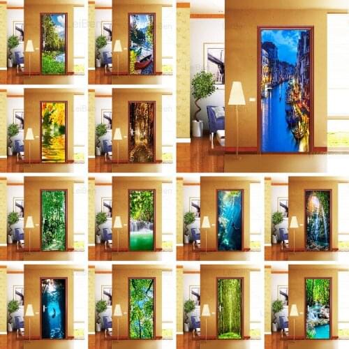 Season Natural Landscape Self Adhesive 3d Door Stickers Waterproof Wallpaper Print Picture Art Renovation Living Room Decoration