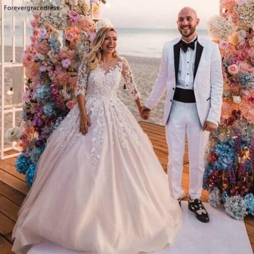 Saudi Arabia Dubai Style Wedding Dresses A Line Half Sleeves Lace Formal Bridal Gowns Tailor Made Plus Size Available