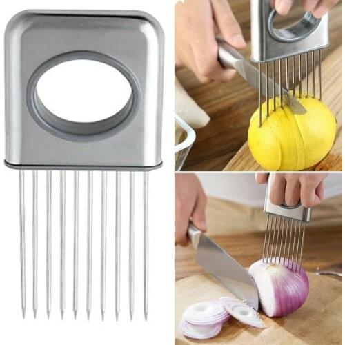Stainless Steel Creative Onion Slicer Loose Meat Needle Tomato Potato Vegetables Fruit Cutter Safe Aid Tool Kitchen Gadget Knife