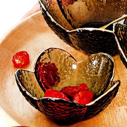 Gold Inlay Edge Glass Plates Petal bowl Dish Food Plate Fruit Dessert Cake Salad Tray Meal Pasta Heart Shaped Plates