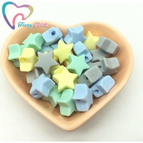 Teeny Teeth 30 PCS BPA Free Silicone Beads Star Shaped Baby Teething Beads Baby Teethers Chewable Beads For Nursing Necklace