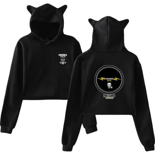 Metro Exodus Cat Ear Cropped Hoodies Women Long Sleeve Hooded Crop Tops Fashion Pullover Casual Streetwear Clothes