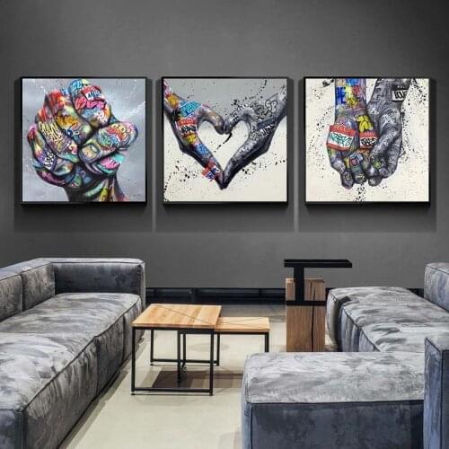 Street Colorful Graffiti Art Gesture Decoration Painting Wall Canvas Art Wall Poster and Print Art Hand Pictures for Living Room