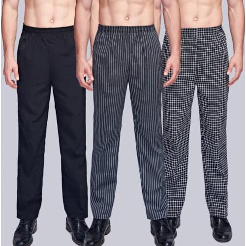 Chef Uniform Trousers Stripe Elastic Waist Restaurant Hotel Wear Work Clothes Men Catering Cook Waiter Chef Pants Bakery Stretch