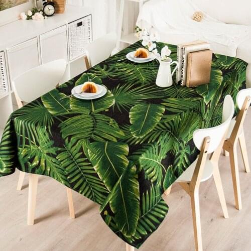 High quality Green plant flower Linen Table Cloth Wedding Dining Tablecloth Coffee Restaurant Decorative Cloth Cover