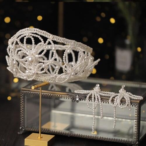 White Pearls Tiaras and Crowns Handmade Headbands for Bride Wedding Veil Decor Jewelry Luxury Princess Diadem Headpieces
