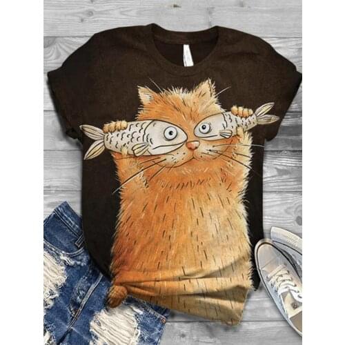 T shirt women harajuku tops women 2020 Plus Size Short Sleeve 3D Animal cat Printed O-Neck Top T-Shirt female camiseta mujer