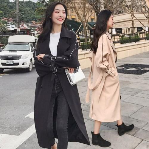 2021 Korean Version of The Spring Temperament Black Coat Popular Jacket New Autumn Windbreaker Female Mid-Length Knee-Length