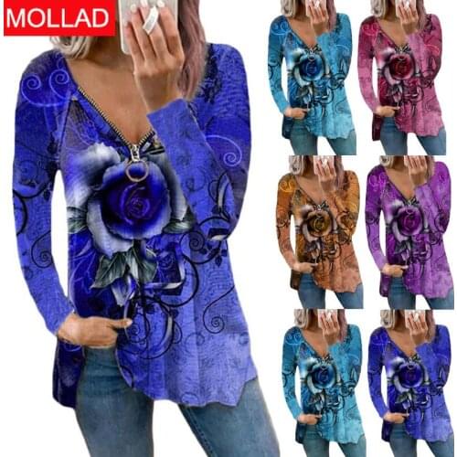 2021 European and American Womens Autumn New Womens Clothing Loose Printed Top Long Sleeve Casual T-shirt