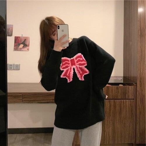 Bowknot sweater womens long-sleeved 2021 spring and autumn fashion new outerwear sweater pullover western loose top