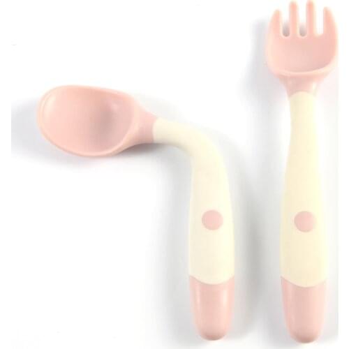 1 pair Silicone Spoon for Baby Auxiliary Food Learn To Eat Training Bendable Soft Fork Infant Children Tableware