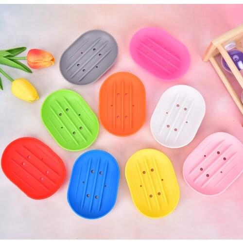 1pc Fashion Silicone Flexible Soap Dish Plate Bathroom Soap Holder Travel Holder Dish Candy Color Bathroom Soap Dish