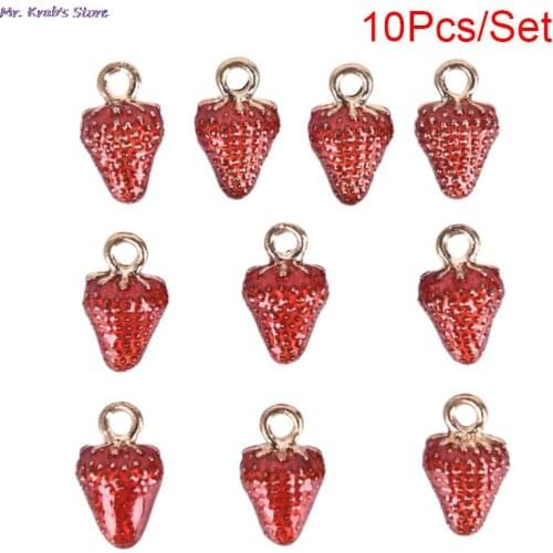10pcs Charms 3D Simulation Strawberry Fruit Pendant Beads DIY Bracelets Necklace Earrings For Women Jewelry Finding Gift Fashion