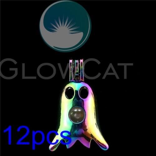 12x R-C831 Rainbow Ghost Pearl Cage Jewelry Making Essential Oil Diffuser Beads Cage Locket Pendant