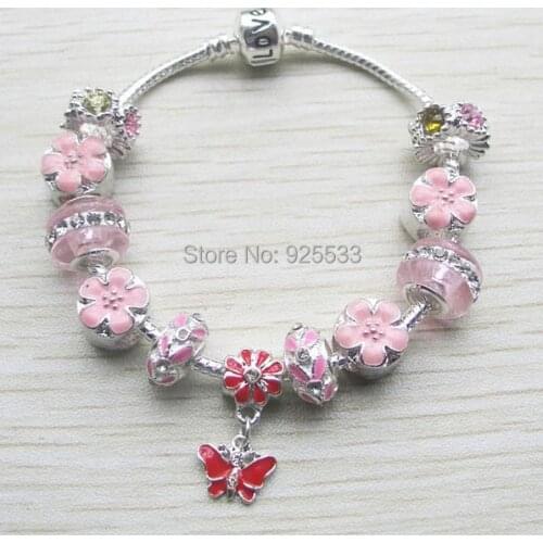 Free shipping 2014 new design 16-21cm glass rhinestone charms big hole beads butterfly pendant fashion European bracelet