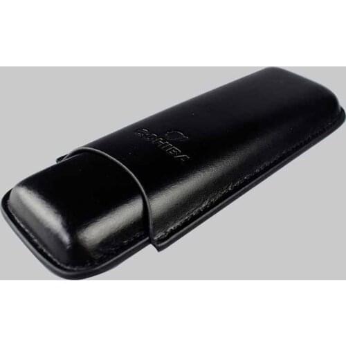COHIBA Black Leather Holder 2 Tube Travel Cigar Case Cigar Humidor, suit for cuban cigar