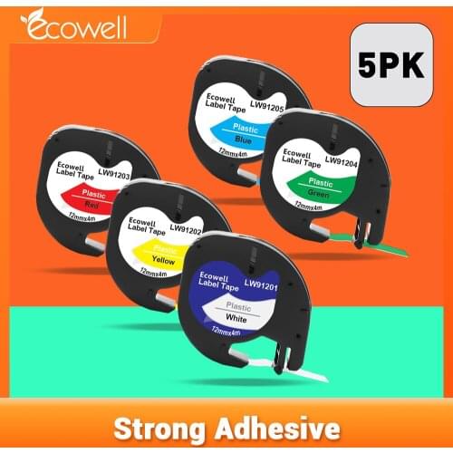 Ecowell 5pcs 12mm 91201 91202 91203 91204 91205 Compatible for Dymo Letratag Label Tapes Black on White Ribbons Dymo LT label