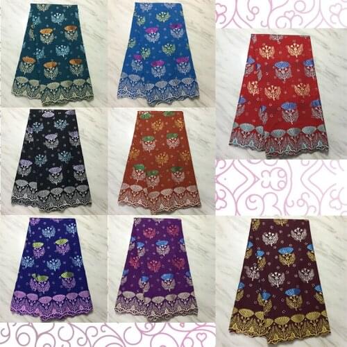 Elegant African Fabrics Flowers Shape Embroidery Hot Drilling Cotton French Tulle Nigerian Taffetta Fabric 1612E2