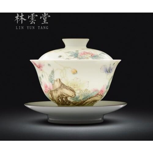 Lin Yuntangs hand-painted Yu Meiren enamel Sancai cup Jingdezhen hand-made ceramic tea cup imitating Qianlong Kung Fu