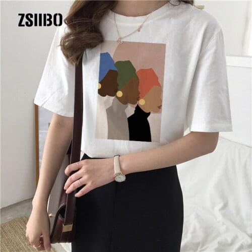 Summer new cartoon fashion Vintage print big size casual women tops chic tees fun loose Harajuku female feminist O-neck T-shirt