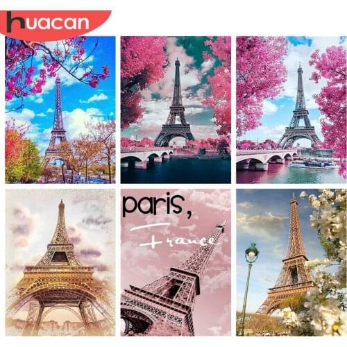 HUACAN 5d Diamond Painting Full Drill Square Landscape Rhinestones Diamond Embroidery Eiffel Tower Mosaic Handmade Gift