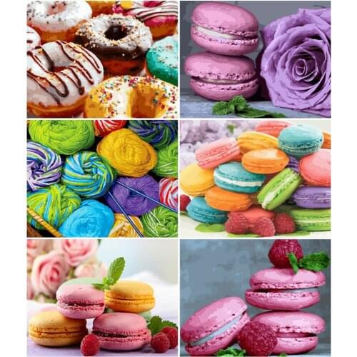 AZQSD Picture By Number Macaron Acrylic Oil Painting Modern Wall Art Paint By Numbers For Adults Food Kits Home Decor