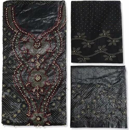 7yard/set bazin brode in black color beaded bazin riche 2020 new arrival bazin riche with tulle blouse for dress k18-43