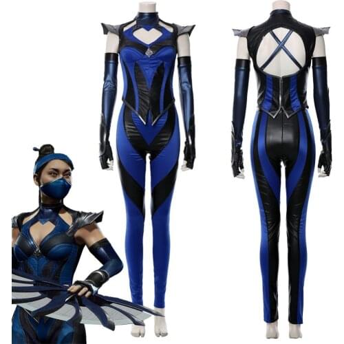 Princess Kitana Cosplay Mortal Cosplay Costume Adult Women Girl Leather Bodysuit Outfit Halloween Carnival