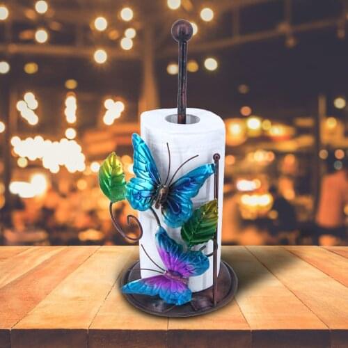 Creative Butterfly Paper Towel Holder Wrought Iron Tissue Storage Rack Kitchen Table Paper Roll Organizer Tissue Paper Stand