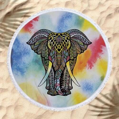 Elephant Print Summer Round Beach Towel India Style Microfiber For Adults Kids Bath Shower Towels Yoga Mat Blanket With Tassels