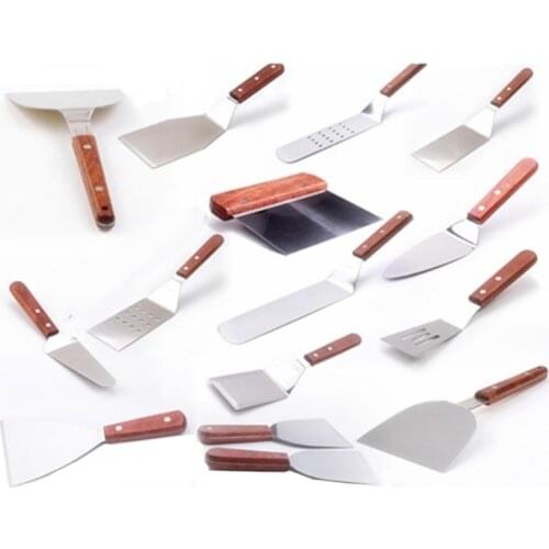 Shovel Cutter Spatula Scraper Stainless Steel Teppanyaki Wood Handle Special Kitchenware Cook Tool Beef Steak Accessories 1pcs
