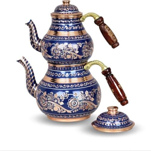 Morya Copper Turkish Tea Pots Set 1teapot Warmer Coffee Teaware Kettle Infuser Vintage Kitchen Decor Handmade 2.5 Lt