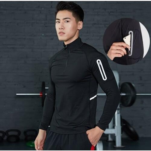 Mens Zipper Running Tops Long Sleeve Gym Fitness Tights Cycling Training T-shirts Man Jogging Sweatshirts