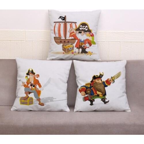 Cartoon Pirate and Treasure Chest Throw Pillow Cover 45*45cm Cushion Covers Plush Pillows Cases Sofa Home Decor Pillow Case